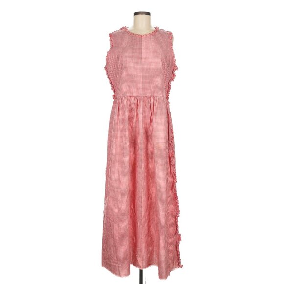 COUNTRY JUMPERS Dunwoody GA Women's Red Gingham Checked 100% Cotton Maxi Dress M - Picture 1 of 12